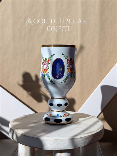 Vintage Hand Painted Glass Vase Small Blue White Enamel Floral Art Vase Bohemian Style Decorative Collectible Unique Art Object Gift - Etsy