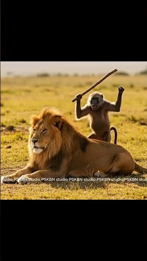 Baboon Pranks a Sleeping Lion 😂 | Funny Wildlife Moment on the African Savanna