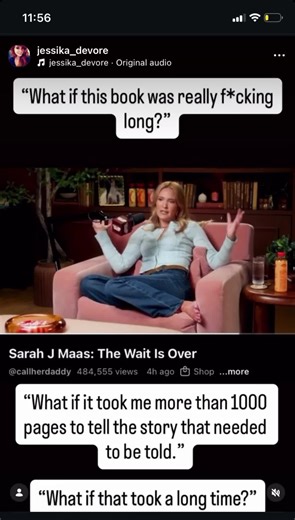 “What if this book was really f*cking long?” -3 Books, 4 Parts- Part 1: October 27, 2026 Parts 2&3: January 12, 2027 Part 4: TBA 🥳ITS OFFICIAL🥳 A Court Of Thorns & Roses is getting its next installment! ⚔️💜⚔️💜 Yallllllllllll! Over 1000 pages and 4 parts total! 🤩🤩🤩 @sarahjmaas stated that she has never written a book this way and that it’s different from a trilogy. “It’s ACOTAR but I’m telling it in a way that’s exciting to me. And gives me like the space that the story demanded and the ch