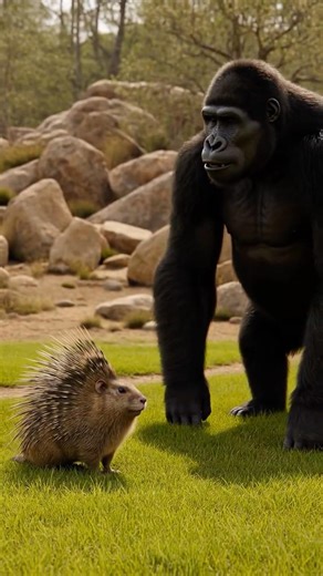 Porcupine vs gorilla size comparison #gorilla #learning #wildlife #porcupine