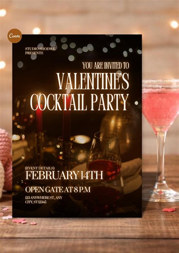 Elegant Valentine's Cocktail Party Invitation, Dark Romantic Night (digital Download - Etsy