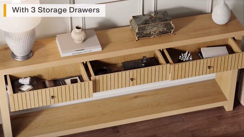 Tribesigns 70.9 inch Console Table with 3 Drawers, Extra Long Entryway Table, Wood Sofa Table Oak Furniture with Open Storage Shelves Wooden Couch Table Foyer Tables for Living Room Hallway Entrance