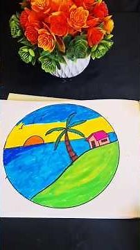 Easy Circle Senery Drawing With Brush Pen | Beautiful Circle Drawing #drawing #art #shorts