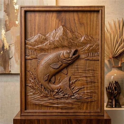 Bass Fish Jumping Relief STL | Angler Trophy, CNC 3D Model (digital Download) - Etsy