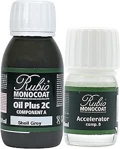 Rubio Monocoat Wood Stain & Finish 65 ft² - Shell Grey | Oil Plus 2C | Quick-Dry, Eco-Friendly Linseed Wood Oil for Indoor Use, Includes Accelerator (Part B) | Protector | 130 ml