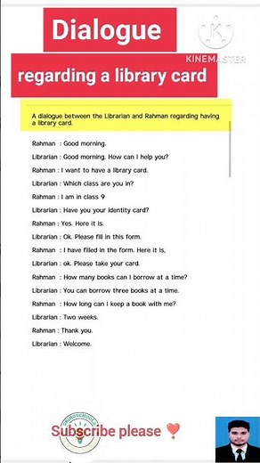 A Dialogue Between Librarian and Student | Regarding a Library Card | English Conversation