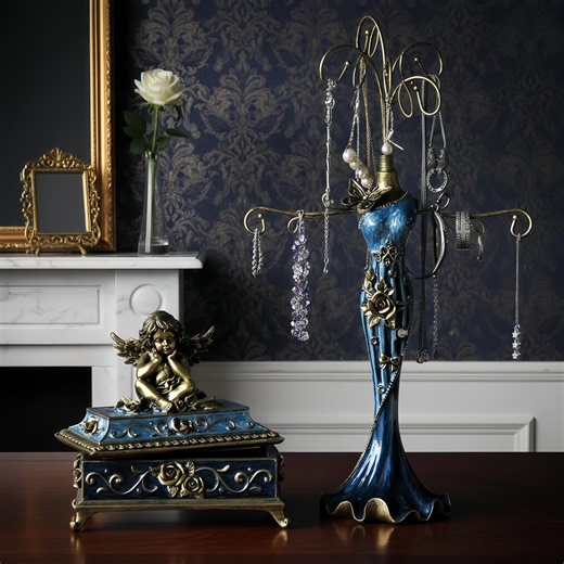 Vintage Angel Jewelry Box Mannequin Stand Set, French Country Blue & Gold Decor - Etsy
