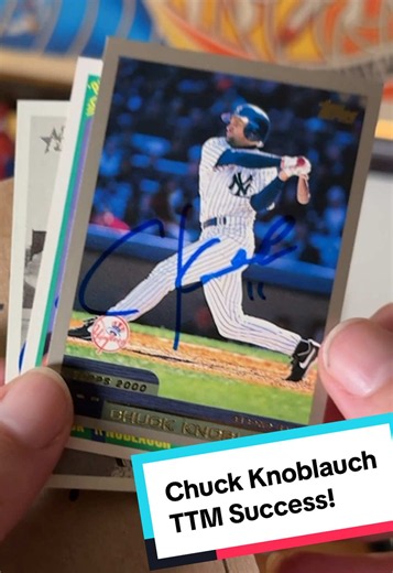 Postmark Houston, Texas with a former Yankee world champion, second baseman Chuck Knoblauch. Things went a but awry for Chuck in New York City when he airmailed a throw to first base that nailed Keith Olbermann’s mom in the stands, but I was always a fan, still had my childhood #rookiecard of his from 1990 Score and I still dig him now and $20 for 3 cards is a steal! Thanks Chuck! #ttm #ttmsuccess #autographs #baseballcards