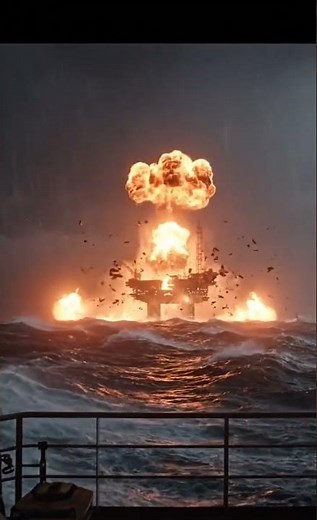 Oil Rig Erupts! Sea on Fire! #Breaking