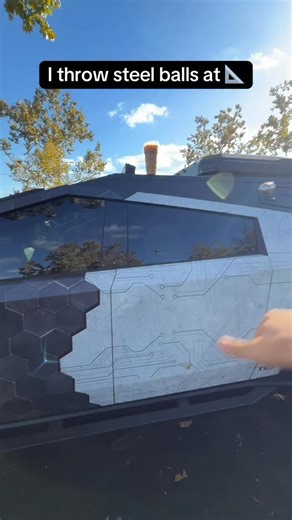 4.7K views · 81 reactions | I throw steel balls at my Tesla Cybertruck #fyp #viral #tesla #steelball #cybertruck | Tesla Owners of Silicon Valley | Facebook