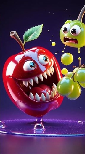 Apple Monster Eats Grape! 🍎💥 Funny Fruit Loop #shorts #animation #fruitflip #satisfyingloop #funny