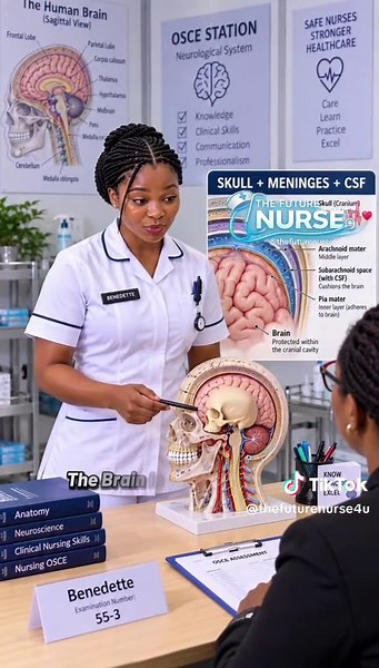 Part 31 | 🧠 BRAIN MODEL OSCE — EVERYTHING YOU SHOULD KNOW AS A NURSING STUDENT! 🩺📚 If your examiner places a brain model in front of you and says, “Tell me about this model,” would you know exactly what to say? 👀 Don’t just identify the brain and stop there! In your OSCE/viva, you should be able to confidently discuss: 🧠 Identification & location 🛡️ Protection of the brain 🩻 The 3 layers of the meninges 💧 Cerebrospinal fluid (CSF) 🧠 Major parts of the brain 🧠 Cerebral hemispheres 🧠 Co