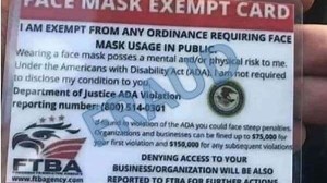 There's no such thing as an official 'face mask exempt' card