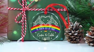 Personalized Til Death Do Us Part Glass Ornament Christmas 2026 Gift for LGBT Couple Lesbian/Gay, Couple LGBT Skeleton Together Ornament Xmas, Custom Names & Date LGBTQ Couples Rainbow Xmas Ornaments
