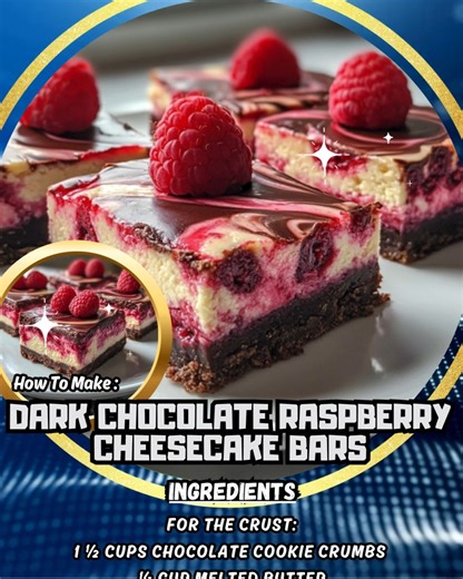 DARK CHOCOLATE RASPBERRY CHEESECAKE BARS Decadent, silky, and...
