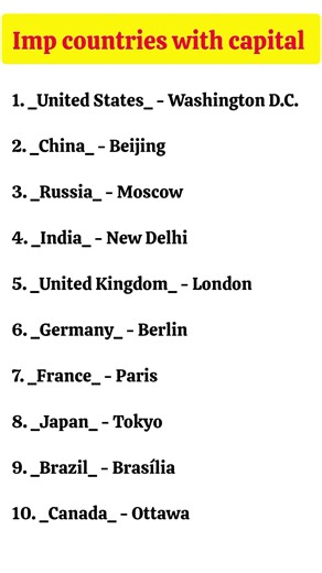 countries with capital #viral #favorite #entertainment #real #english #ppsc #exam