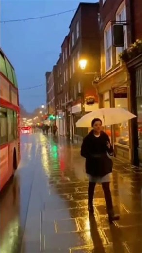 Rainy British High Street Evening – Authentic UK Weather Moment