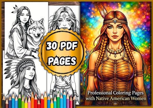 Professional Coloring Pages With Native American Women – 30 PDF Pages - Etsy