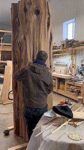 25K views · 5.2K reactions | Tanner putting the finishing touches on one crazy nice piece of wood, it’s going to make a incredible center post on one of our current builds | Langberg Log Homes | Facebook