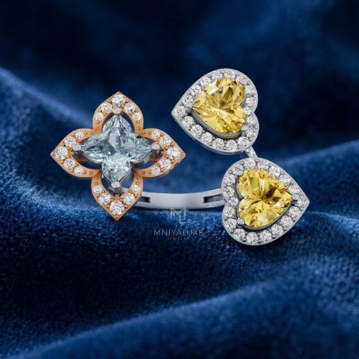 Fancy Center and Yellow Heart Engagement Ring, Anniversary Ring, Birthday Gift for Her - Etsy