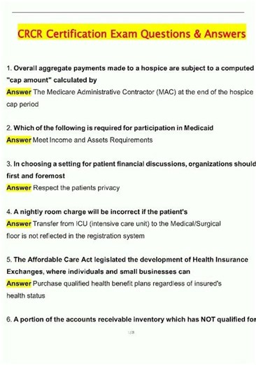 Latest CRCR Certification Exam Latest Update Questions and Verified Answers 100 Correct Grade A578 v