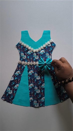 Easy dress cutting and stitching tutorial 👗 #dress #sewing #kidsfashion #frockdesigns