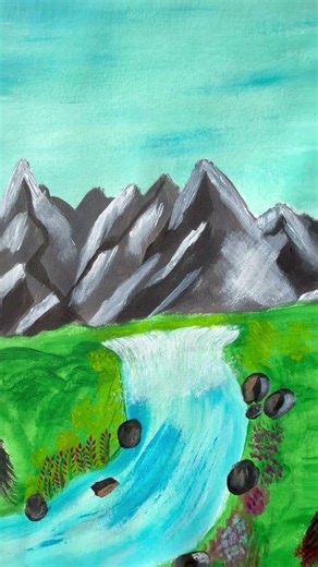 “Mountain Landscape with River | Easy Painting” #art #painting