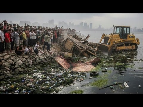 Excellent Pushing House New Perfect Project!! Clear The Trash & Landfill On The Flooded by Dozer