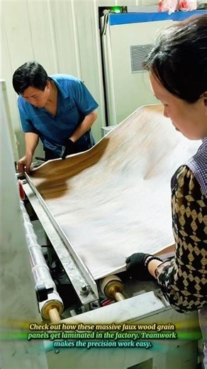 Industrial Laminating Machine Pressing Beautiful Faux Wood Panels Daily