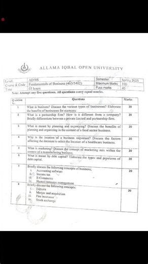AIOU Code 463 / 5402 Past Paper Spring 2025 | 03468885319