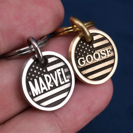 Personalized American Flag Cat Tag, Engraved Small Brass & Stainless Pet ID Tag for Kitten and Puppy - Etsy