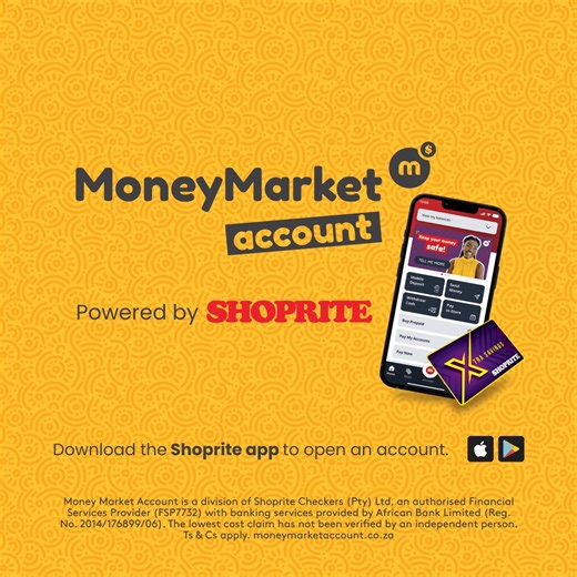 Make the move to a Shoprite Money Market Account, where your money stays yours 💵 No surprises. No monthly account fees. Just safe, simple money management straight from the Shoprite app 📲 Download the Shoprite app and switch today. | Money Market SA