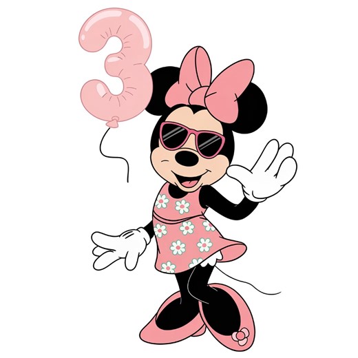 Minnie Mouse 3rd Birthday Clipart With & Balloon | Minnie Party Cutout Design (digital Download) - Etsy