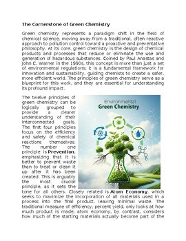 Green Chemistry Environmental Science Worksheet for SubPlan & Homework