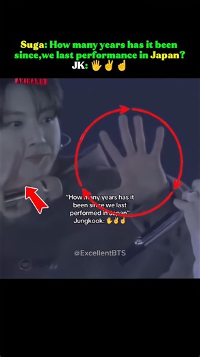 Jungkook quickly showing 7 years by hands, 🖐️✌️