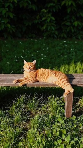 Chill Orange Cat on the Bench 😸 | Cozy Garden Vibes