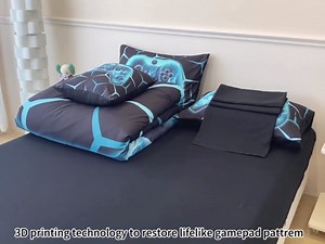 ZRNBAST 6 Pieces Kids Comforter Sets Twin Size Teal Game Console Bedding Set for Boys Girls Soft Microfiber 3D Cool Teen Gamer Bed in A Bag for All Seasons(Teal,Twin)