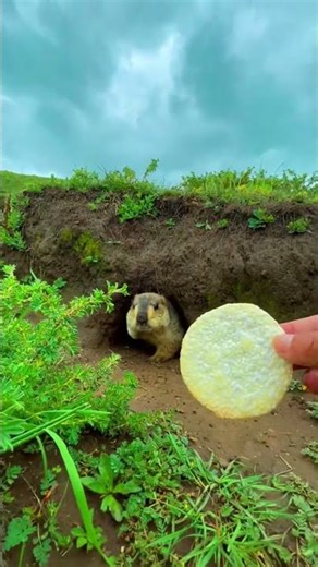 Cute Wild animal bobak marmot or prairie dog eating cookies yummy 108