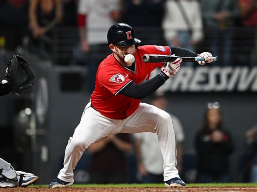 Guardians’ Fry hit in face by pitch during bunt attempt, carted off field