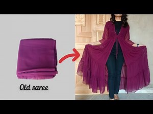 old saree reuse ideas/long shrug cutting and stitching/shrug cutting and stitching