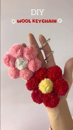 DIY Wool Flower Keychain 🌸 | So Cute & Easy to Make 😍 #Shorts #viralshorts #craftideas