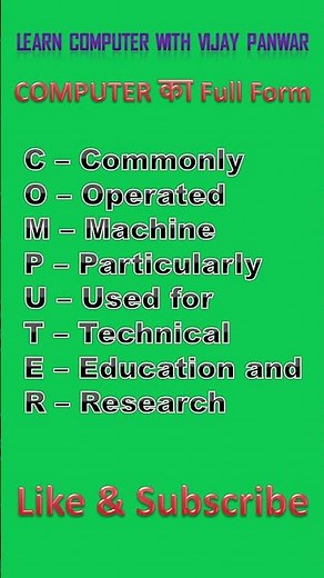 COMPUTER का फुल फॉर्म क्या होता है? | Full Form of COMPUTER in Hindi | Learn Computer Basics #shorts