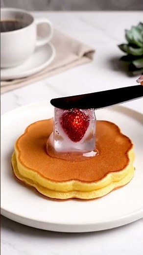Watch a Strawberry Ice Cube Melt On a Pancake | Satisfying 4K ASMR