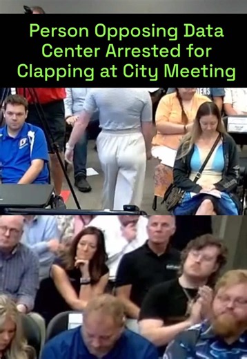 Police arrested a high school physics teacher for clapping during a city council meeting last Wednesday. Teacher Lux Claridge went to a meeting of the Emporia, Kansas City Commission on July 22 with their spouse and brother. All three were there to speak out against a proposed hyperscale data center that would sit on 1,000 acres of rural land in Emporia. They left the meeting in handcuffs, dragged out by police on the orders of a city commissioner. Emporia PD denied 404 Media’s request for a cop