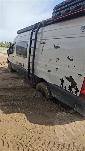 Sprinter van mud recover winch scenario 2x1 fast tutorial #sprinter #vanlife #explore #offroad