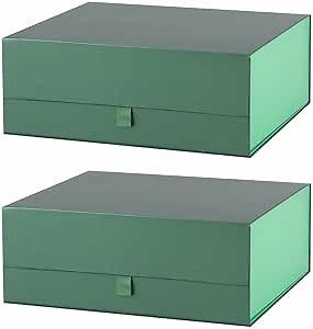 2 Pcs Large Gift Box 13.5x11.8x4.7 Inches, Green Gift Boxes for Presents with Magnetic Closure Lid, Luxury Gift Box Rectangle Collapsible Boxes for Gift Packaging