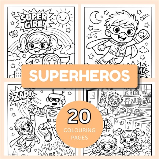 Superhero Coloring Pages for Kids, 20 Printable Coloring Sheets, Superhero Coloring Book, Toddler Coloring Pages, Kids Activity Pack - Etsy UK