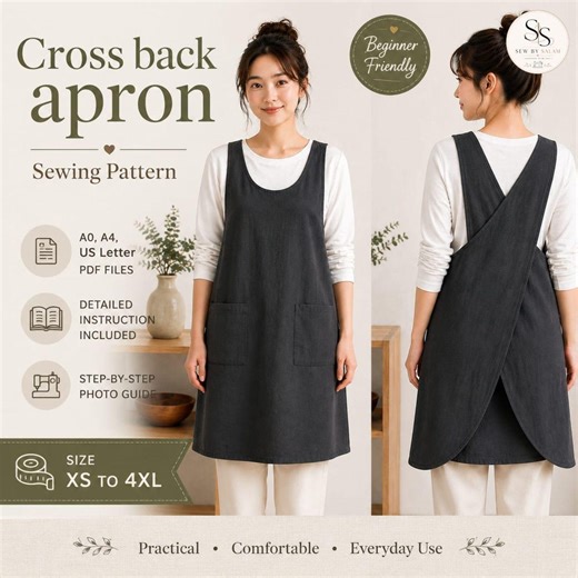 Cross Back Apron Sewing Pattern, Japanese Style Pinafore, Beginner Friendly PDF (digital Download) - Etsy