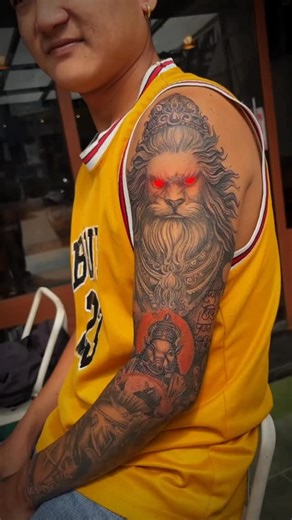 DIVINE DEVIL TATTOOS & ACADEMY on Instagram: "Lord Narasimha Tatoo customised Divine devil tattoo studio and academy For appointment call us on 8899998839 #reels #reelsinstagram #instagram #folloers tattoo, explore, fyp, collab, chennai, tattoostudio]"