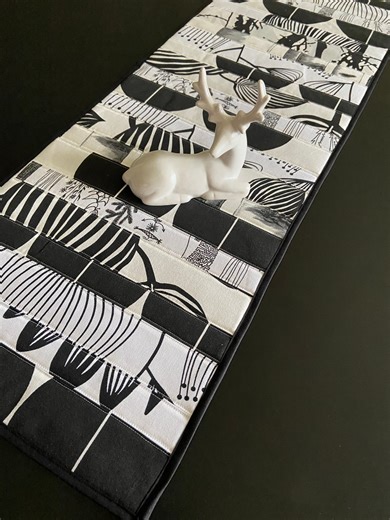 Quilted Table Runner Black White 43"x14" Patchwork Monochrome - Etsy